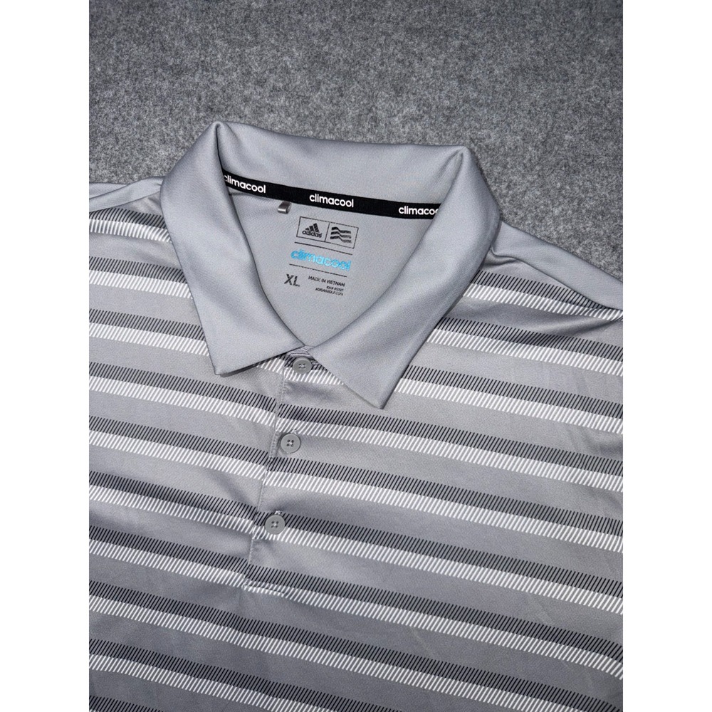 Adidas ClimaCool Mens XL Short Sleeve Golf Polo Shirt Gray Striped Performance
